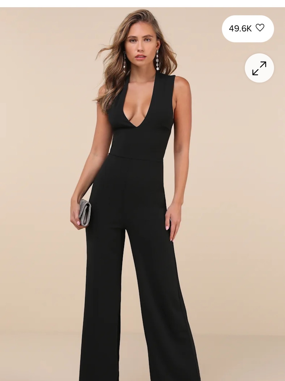 Deep V-Neck Black Sleeveless Jumpsuit